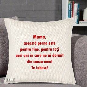 Cadou pentru Mama - Perna Personalizata Perna pentru Mama, 40x40 cm, Crem Reliefat, Husa Detasabila, Perna Inclusa, BEKZ®