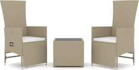 vidaXL Set șezlonguri grădină, 3 piese, bej, poliratan&oțel