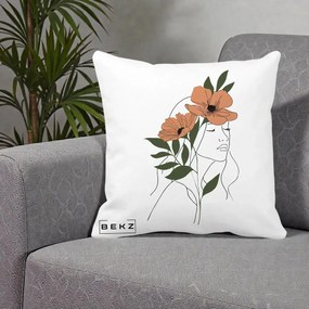 Perna Decorativa Portret Feminin Doua Maci Terracotta, 40x40 cm, Alba Mata, Husa Detasabila, Perna Inclusa, BEKZ®