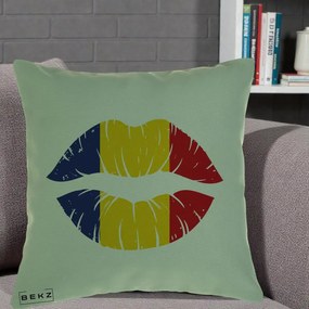 Perna Personalizata Buze Tricolor Romania, 40x40 cm, Verde, Husa Detasabila, Perna Inclusa, BEKZ®
