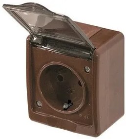 Priza simpla cu impamantare si capac, 16A, IP44, maro, Pawbol