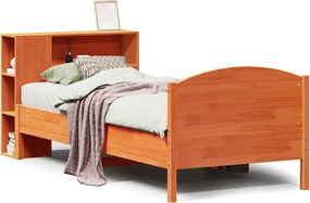 vidaXL Pat cu bibliotecă fără saltea, maro, 100x200 cm, lemn masiv pin