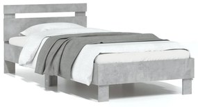 838564 vidaXL Cadru de pat cu tăblie, gri beton, 90x190 cm, lemn prelucrat