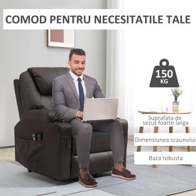 HOMCOM Scaun cu ridicare electric pentru varstnici cu masaj, din piele PU rezistenta cu telecomanda, buzunare laterale, maro | Aosom Romania