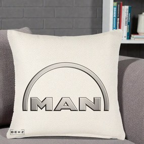 Perna Personalizata cu emblema MAN, 40x40 cm, Crem Reliefat, Husa Detasabila, Perna Inclusa, BEKZ®