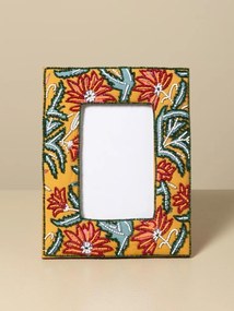 Ramă foto din bumbac, multicolor, flori din mărgele brodate manual, pentru fotografii 10 x 15 cm, finisaj artizanal, 23 x 18 cm, „Florine”