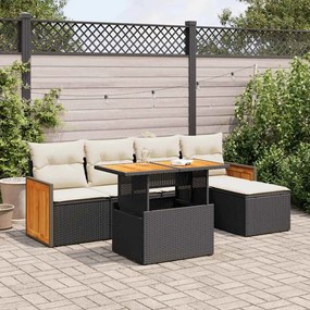 3327696 vidaXL Set mobilier grădină perne 6 piese negru poliratan/lemn acacia