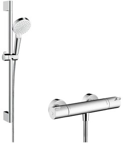 Set de dus cu bara de dus 65 cm, Hansgrohe, Crometta, baterie de dus Ecostat 1001 CL, crom