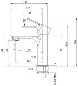 Baterie de lavoar Sapho PAX 16,5 cm negru mat