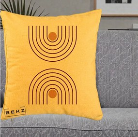 Perna Decorativa Geometric Boho Arc, 40x40 cm, Galben, Husa Detasabila, Perna Inclusa, BEKZ®