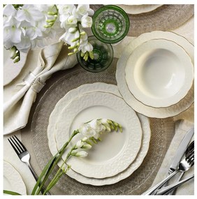 Set de veselă din porțelan, 24 piese, alb/auriu