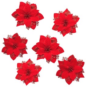 Decorațiuni de Crăciun Poinsettia cu clește roșu,set de 6 bucăți
