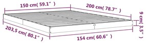 Cadru de pat King Size 5FT, 150x200 cm, lemn masiv de pin Maro, 150 x 200 cm