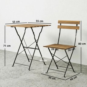 Outsunny Set mobilier de grădină bistro 3 piese, 2 scaune pliabile, masă pătrată din lemn de acacia, 55x55x71cm, natural | Aosom Romania