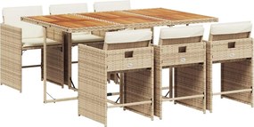 vidaXL Set de masă pentru grădină, 7 piese, cu perne, bej, poliratan
