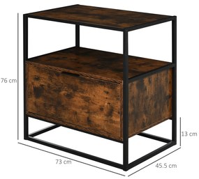 HOMCOM Masuță de Salon Modernă, Măsuță din Lemn Maro cu 1 Sertar și 2 Blaturi de Sprijin, 73x45.5x76 cm, Negru | Aosom Romania