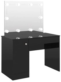 331549 vidaXL Masă de machiaj cu lumini LED, negru lucios, 110x55x145 cm, MDF