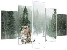 Tablou cu leopard în zăpadă (150x105 cm)