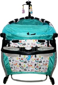 Patut Pliant rotund cu balansoar, Tarc copii Baby Care™ ROUND NEST, Pliabil pe 2 Niveluri cu muzica si Masa infasat, Jucarie Carusel cu jucarii din
