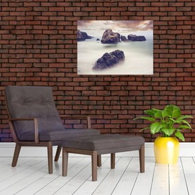Tablou pe sticlă cu stânci în ceață (70x50 cm)