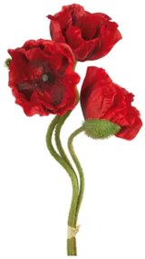 Crenguta artificiala de mac cu 3 flori MOHN, rosu, 70 cm, Fink