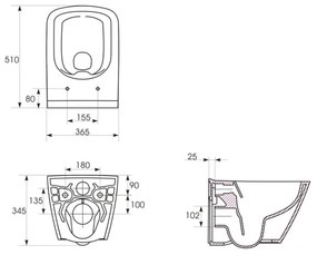 Set vas wc suspendat City Square cu capac soft close, rezervor incastrat Tech Line Opti si clapeta negru mat