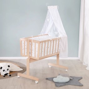 Pătuț leagăn în culoare naturală din lemn de fag cu roți/cu baldachin 40x90 cm – Roba