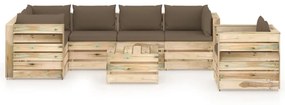 Set mobilier gradina cu perne, 7 piese, lemn verde tratat