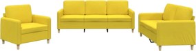 vidaXL Set de canapele cu perne, 3 piese, galben deschis, textil