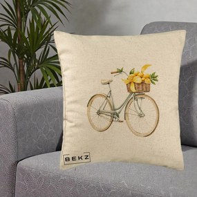 Perna Decorativa Bicicleta cu Cos de Lamai Mediteranean, 40x40 cm, Bej, Husa Detasabila, Perna Inclusa, BEKZ®
