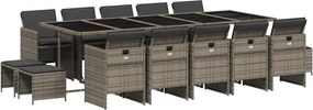 vidaXL Set mobilier de grădină cu perne, 15 piese, gri, poliratan