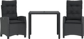 vidaXL Set mobilier de grădină cu perne, 3 piese, negru, poliratan