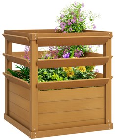 Outsunny Ghiveci cu treillis, pat înalt de grădină fund deschis, ghiveci de flori din lemn 65 x 65 x 73 cm, maro deschis | Aosom Romania