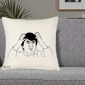 Perna Decorativa Jackie Chan WTF, 40x40 cm, Crem Reliefat, Husa Detasabila, Perna Inclusa, BEKZ®