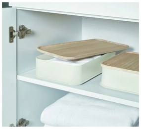 Cutie depozitare cu capac din lemn paulownia iDesign Eco, 21,3 x 43 cm, alb