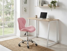 Set pentru birou ZARIMO masa 80x40 cm, alb/stejar sonoma + scaun AVOLA din piele ecologica, roz