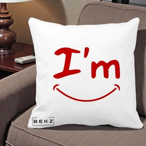 Perna Decorativa I'm Happy Smile, 40x40 cm, Alba Mata, Husa Detasabila, Perna Inclusa, BEKZ®