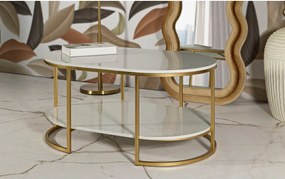 Măsuță de cafea albă-aurie cu blat din marmură 60x90 cm Izmir – Mauro Ferretti