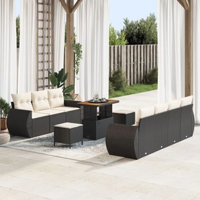 vidaXL Set canapea de grădină cu 10 piese și perne, Negru, Rattan Poly, Acacia