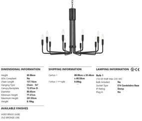 Candelabru design minimalist BRIGITTE bronz antichizat, cu 10 surse de lumina