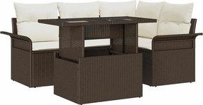 vidaXL Set de canapele pentru grădină cu pernă 5 pcs Maro Rattan poli