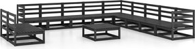 vidaXL Set mobilier de grădină, 12 piese, negru, lemn masiv de pin