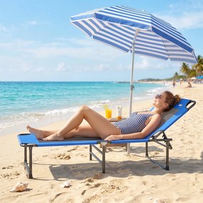 Outsunny Șezlong Pliabil, Spătar Reglabil pe 4 Poziții, Mânere pentru Transport, Culoare Albastru | Aosom Romania