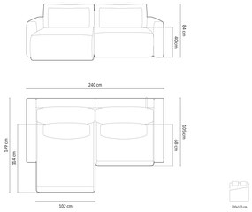 Coltar extensibil Belfast 3 locuri catifea L240 cm