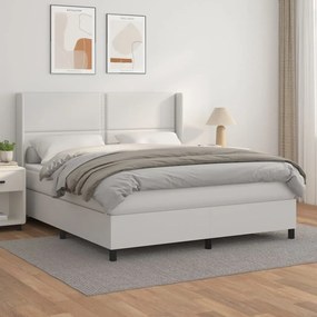 vidaXL Pat box spring cu saltea, alb, 180x200 cm, piele ecologică