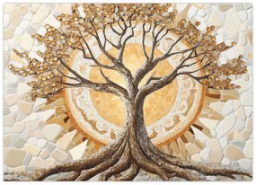 Tablou pe sticlă – Arborele vieții auriu în mozaic (70x50 cm)
