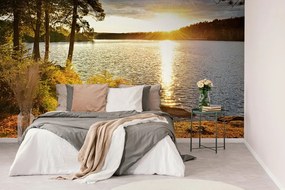 Fototapet apus de soare peste lac