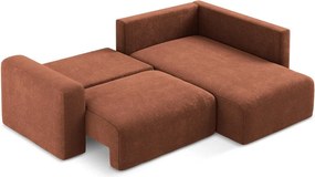 Colțar teracotă extensibil/cu spațiu de depozitare cu tapițerie din chenille (cu colț pe partea dreaptă/în formă de ”L”) Kona – Makamii