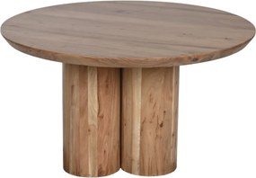Măsuță de cafea rotundă din lemn de acacia, natur, cu bază din coloane cilindrice, finisaj mat, 45 x 80 cm, „Tarenza” – Ethnic Collections