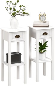 HOMCOM Set de 2 măsuțe laterale Masă de noptieră stil sofisticat cu sertar, etajeră inferioară, 30 x 30 x 75 cm, alb | Aosom Romania